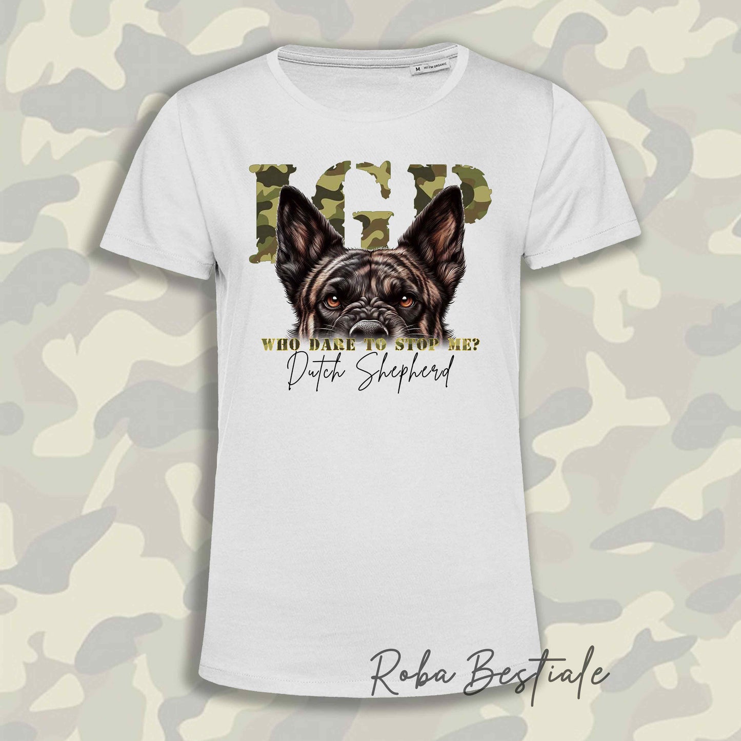 T-Shirt WHO DARE IGP - PASTORE OLANDESE a Pelo Corto - Bianca - Stampa in tanti colori! Dalla XS alla 5XL