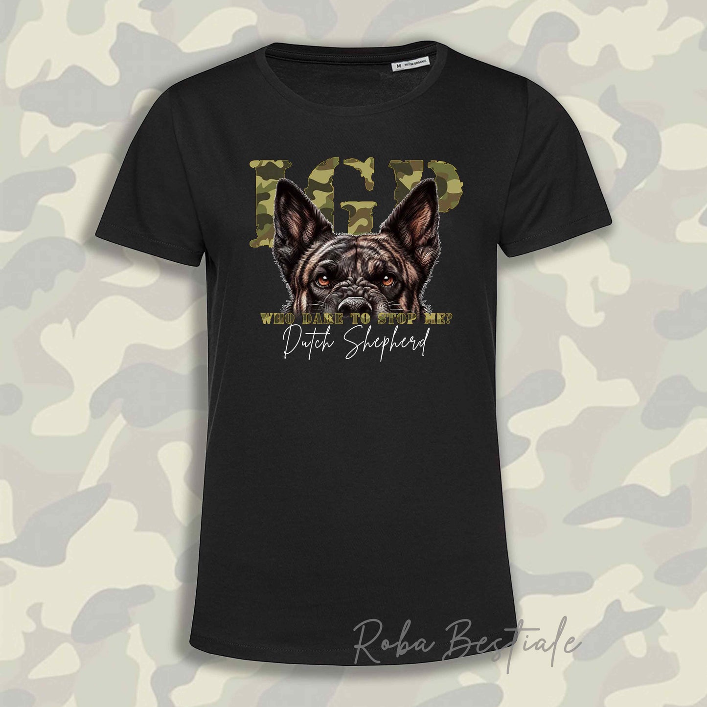 T-Shirt WHO DARE IGP - PASTORE OLANDESE a Pelo Corto - Nera - Stampa in tanti colori! Dalla XS alla 5XL