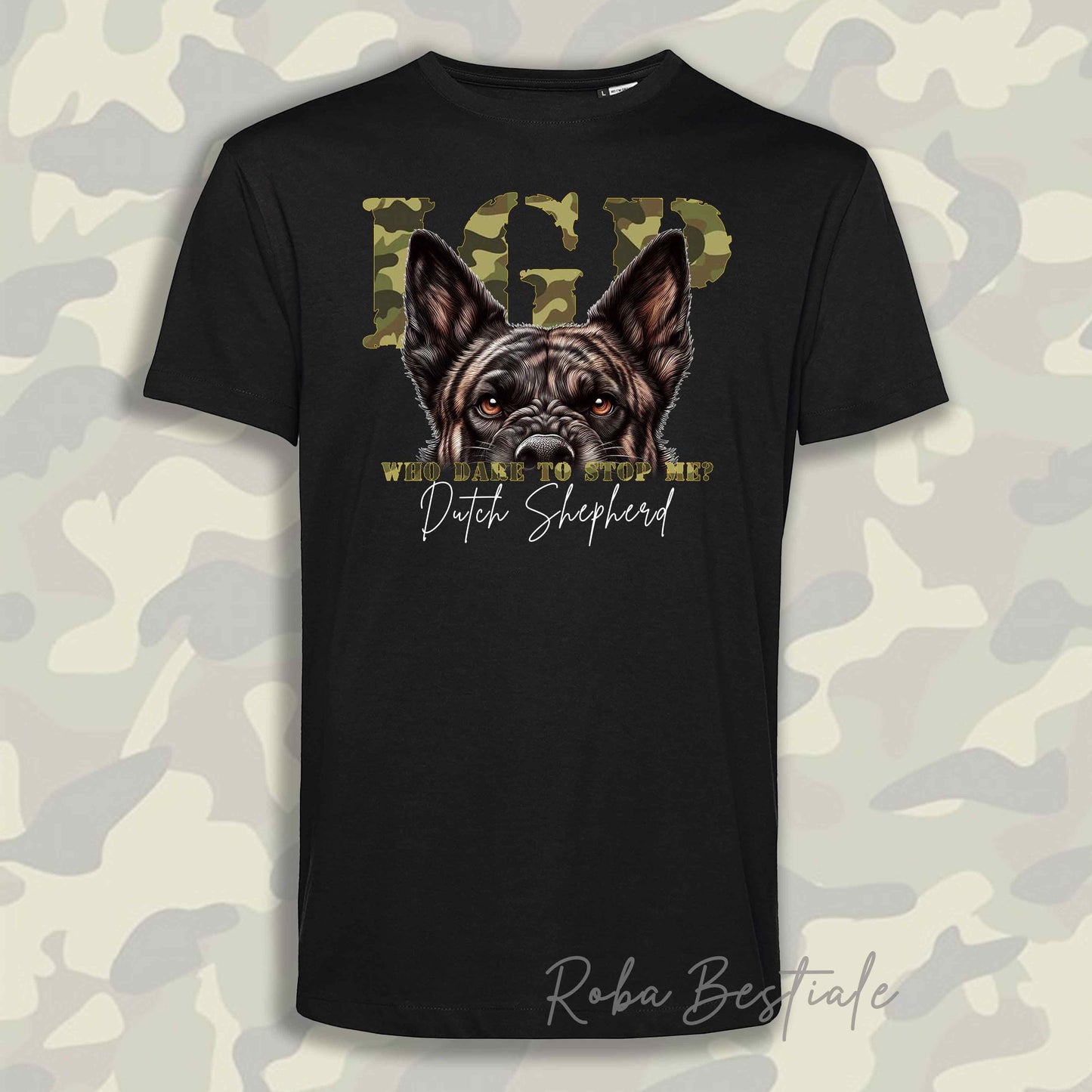 T-Shirt WHO DARE IGP - PASTORE OLANDESE a Pelo Corto - Nera - Stampa in tanti colori! Dalla XS alla 5XL