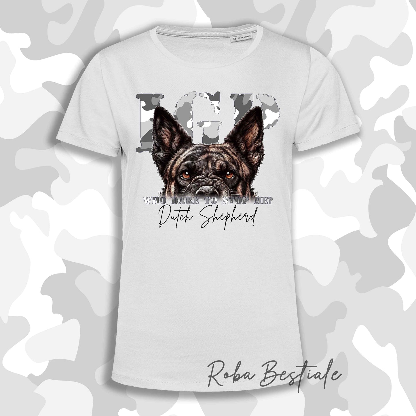T-Shirt WHO DARE IGP - PASTORE OLANDESE a Pelo Corto - Bianca - Stampa in tanti colori! Dalla XS alla 5XL