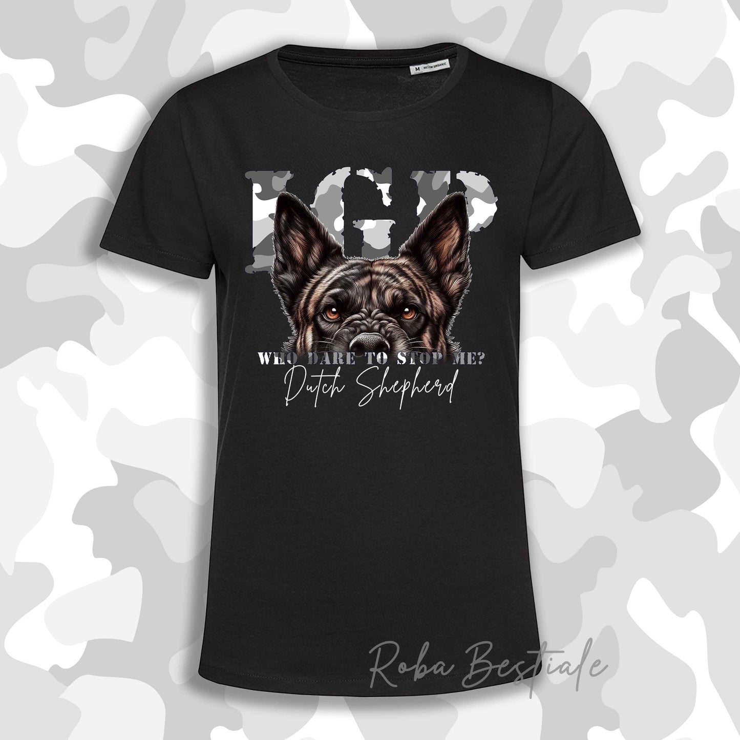 T-Shirt WHO DARE IGP - PASTORE OLANDESE a Pelo Corto - Nera - Stampa in tanti colori! Dalla XS alla 5XL