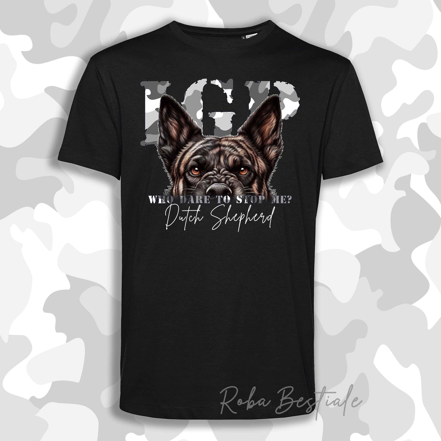 T-Shirt WHO DARE IGP - PASTORE OLANDESE a Pelo Corto - Nera - Stampa in tanti colori! Dalla XS alla 5XL