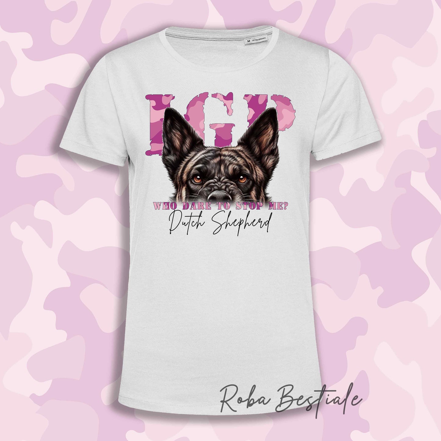 T-Shirt WHO DARE IGP - PASTORE OLANDESE a Pelo Corto - Bianca - Stampa in tanti colori! Dalla XS alla 5XL