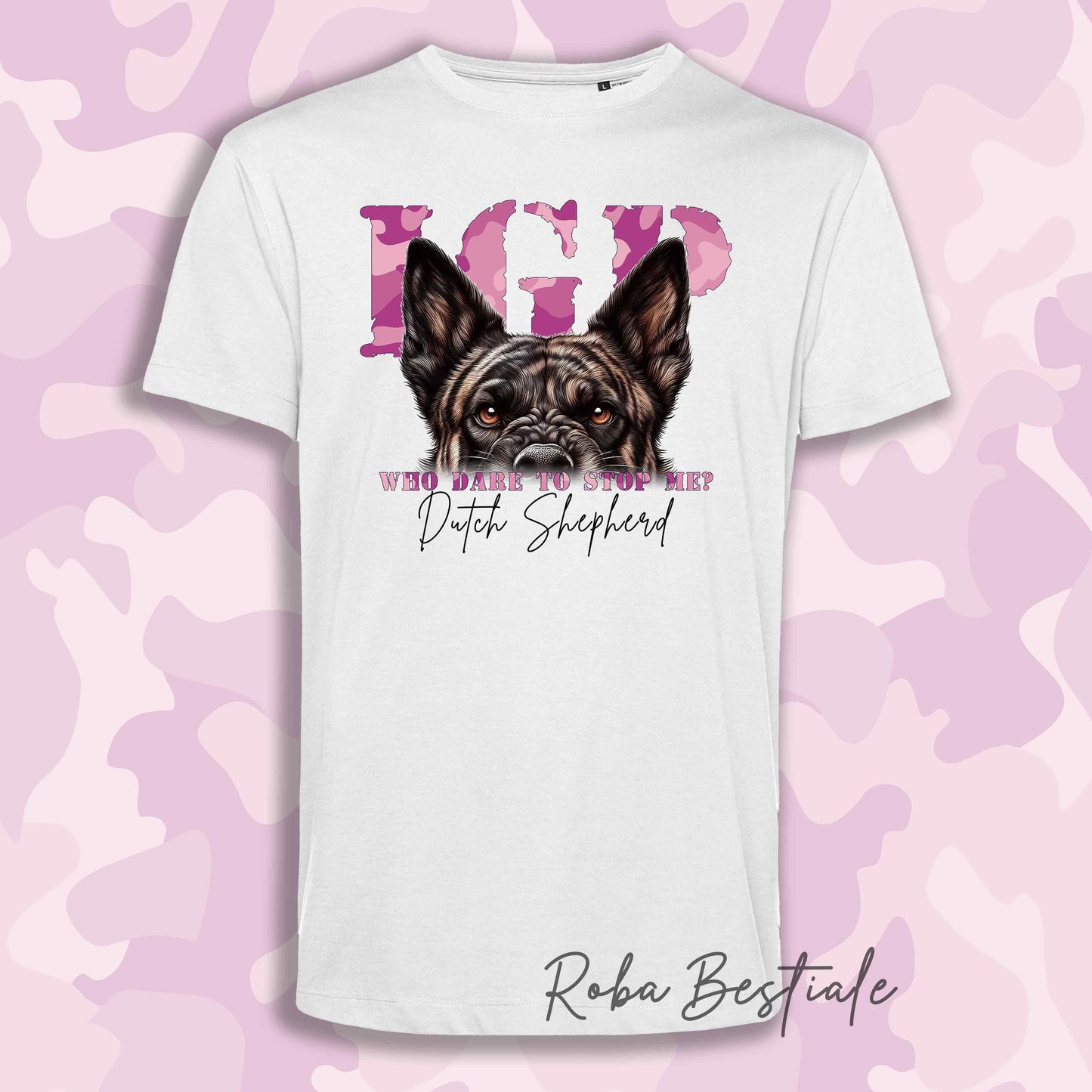 T-Shirt WHO DARE IGP - PASTORE OLANDESE a Pelo Corto - Bianca - Stampa in tanti colori! Dalla XS alla 5XL