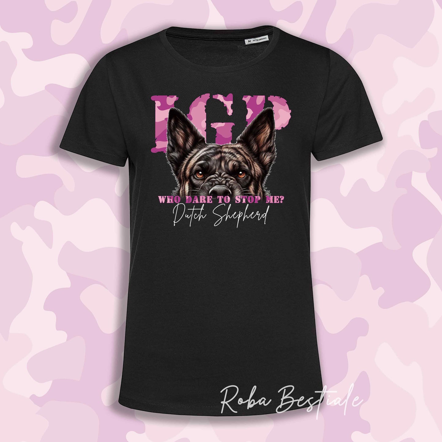 T-Shirt WHO DARE IGP - PASTORE OLANDESE a Pelo Corto - Nera - Stampa in tanti colori! Dalla XS alla 5XL