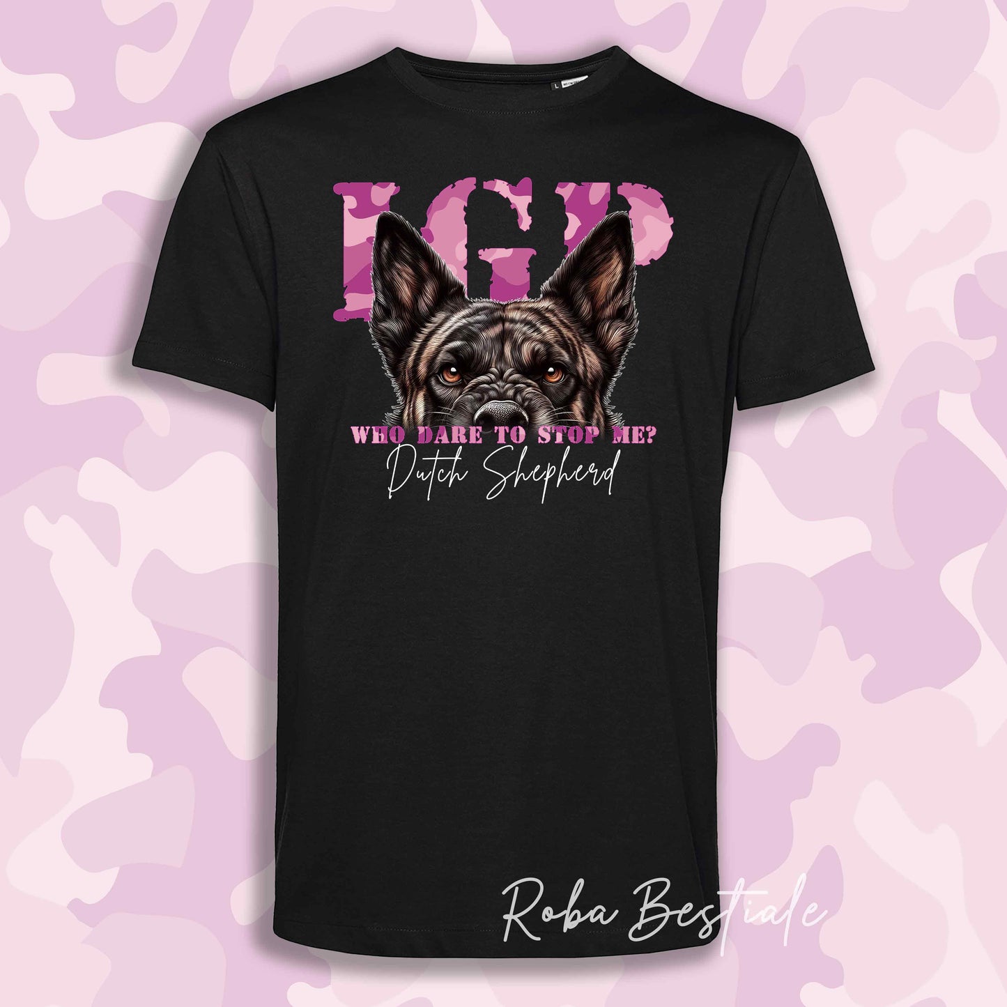 T-Shirt WHO DARE IGP - PASTORE OLANDESE a Pelo Corto - Nera - Stampa in tanti colori! Dalla XS alla 5XL