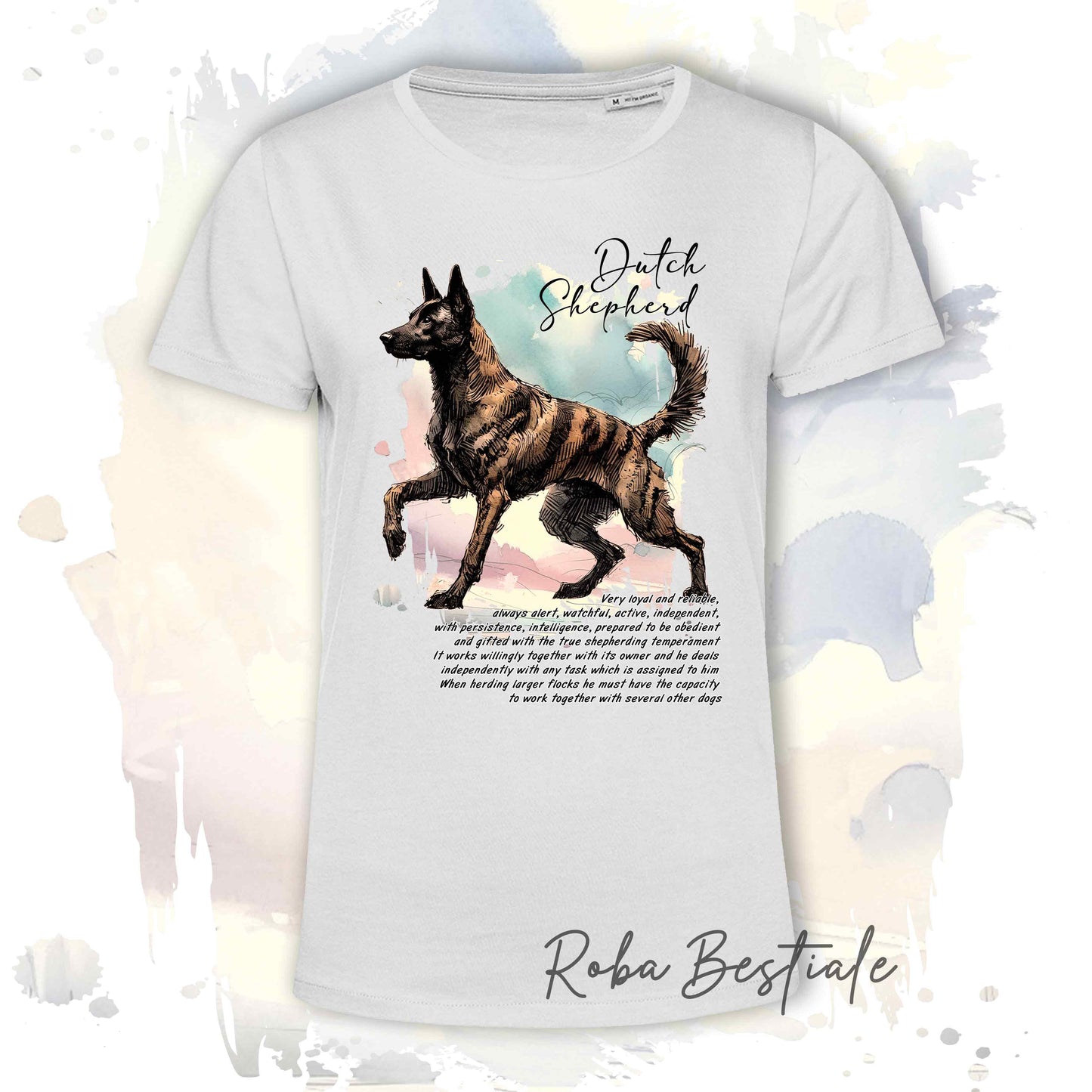 T-Shirt BEHAVIOR - PASTORE OLANDESE a Pelo Corto - Standard FCI - 100% Cotone, Bianca, Uomo o Donna - dalla XS alla 5XL