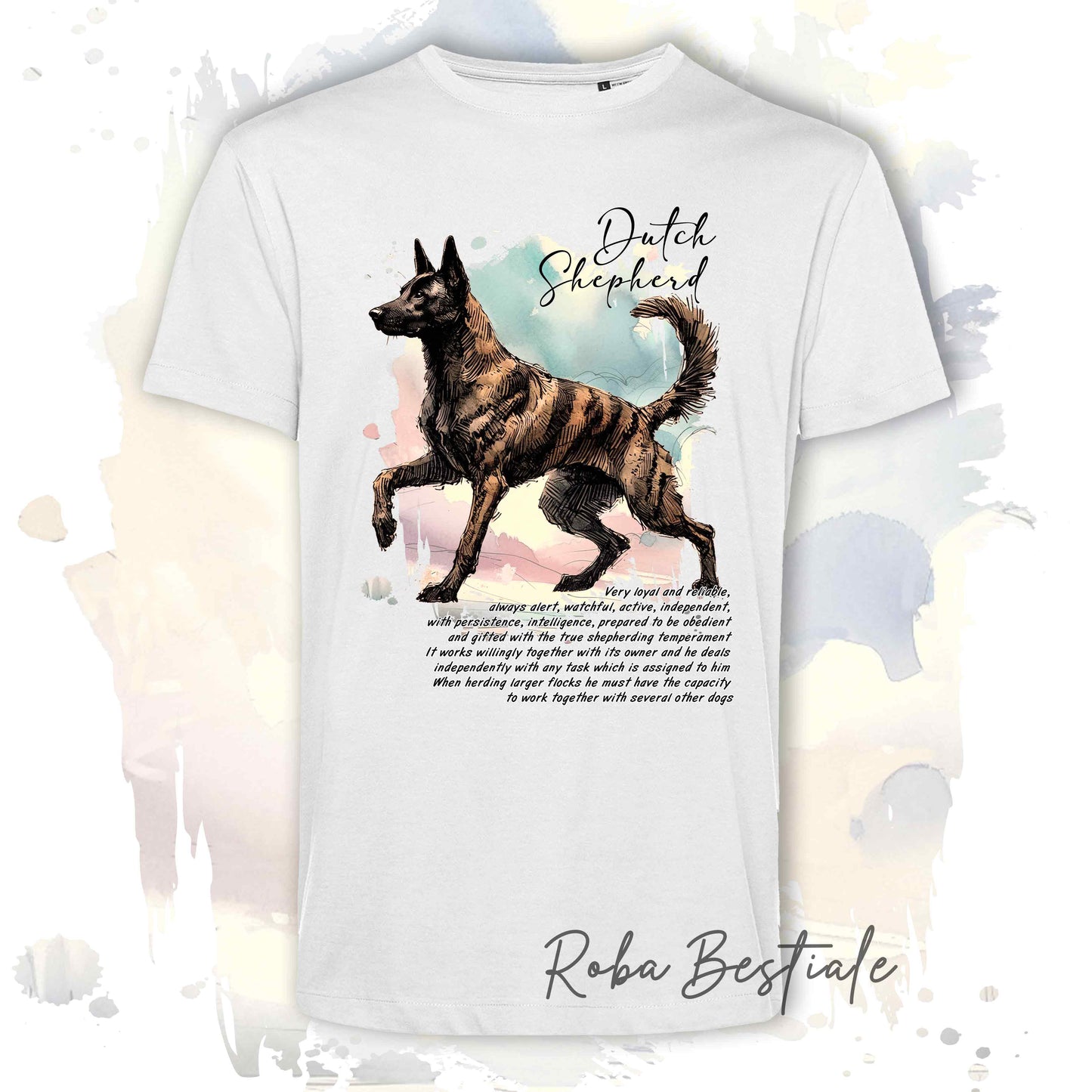 T-Shirt BEHAVIOR - PASTORE OLANDESE a Pelo Corto - Standard FCI - 100% Cotone, Bianca, Uomo o Donna - dalla XS alla 5XL