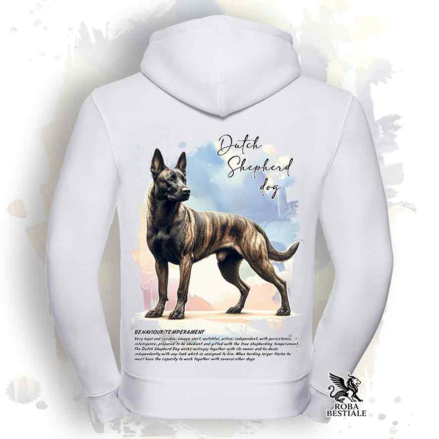 Felpa BEHAVIOR - PASTORE OLANDESE a Pelo Corto - Con Cappuccio e Full Zip, Uomo o Donna, bianca o grigia - dalla XS alla 3XL