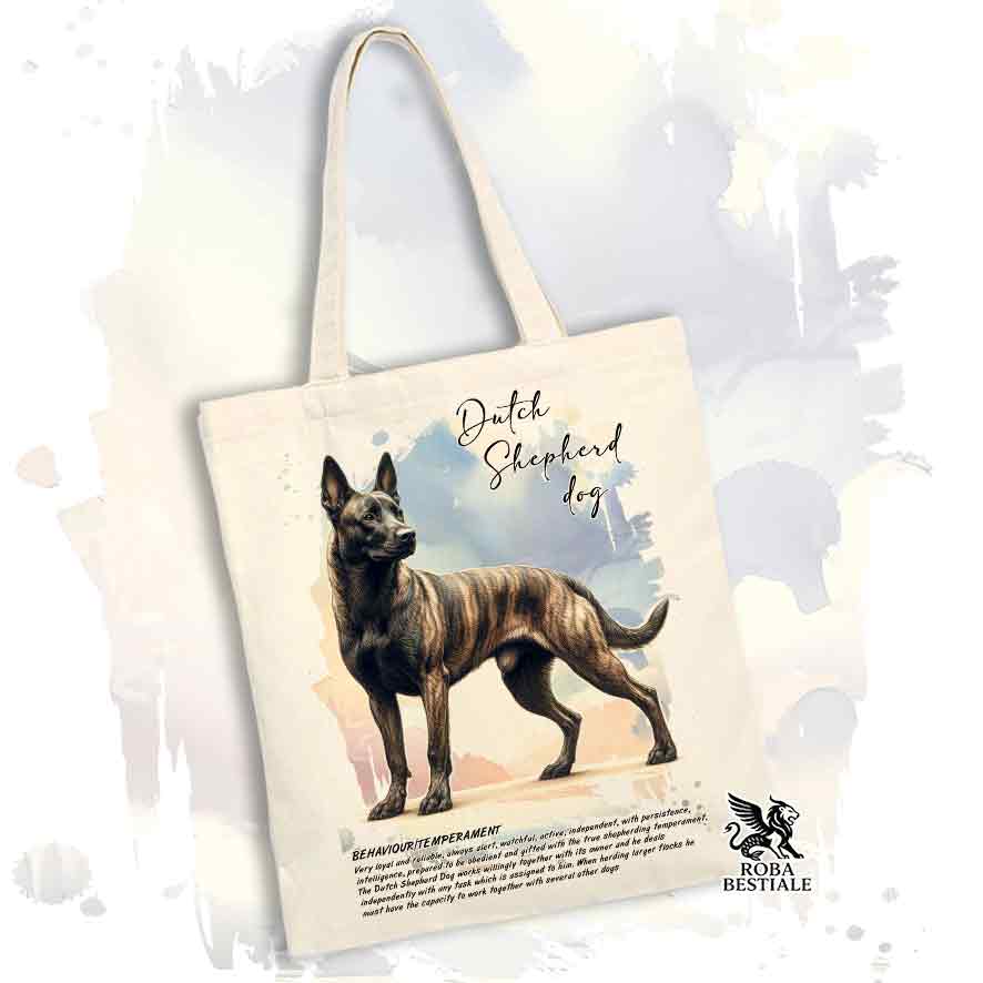 Tote Bag BEHAVIOR - PASTORE OLANDESE a Pelo Corto - 100% Cotone - Bianca o Beige