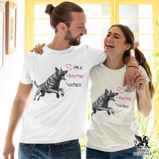 T-Shirt CUTIE - PASTORE OLANDESE a Pelo Corto - Bianca o Beige, da Uomo o da Donna - dalla XS alla 5XL