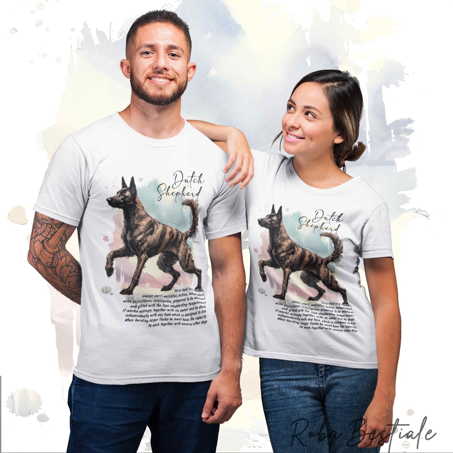 T-Shirt BEHAVIOR - PASTORE OLANDESE a Pelo Corto - Standard FCI - 100% Cotone, Bianca, Uomo o Donna - dalla XS alla 5XL