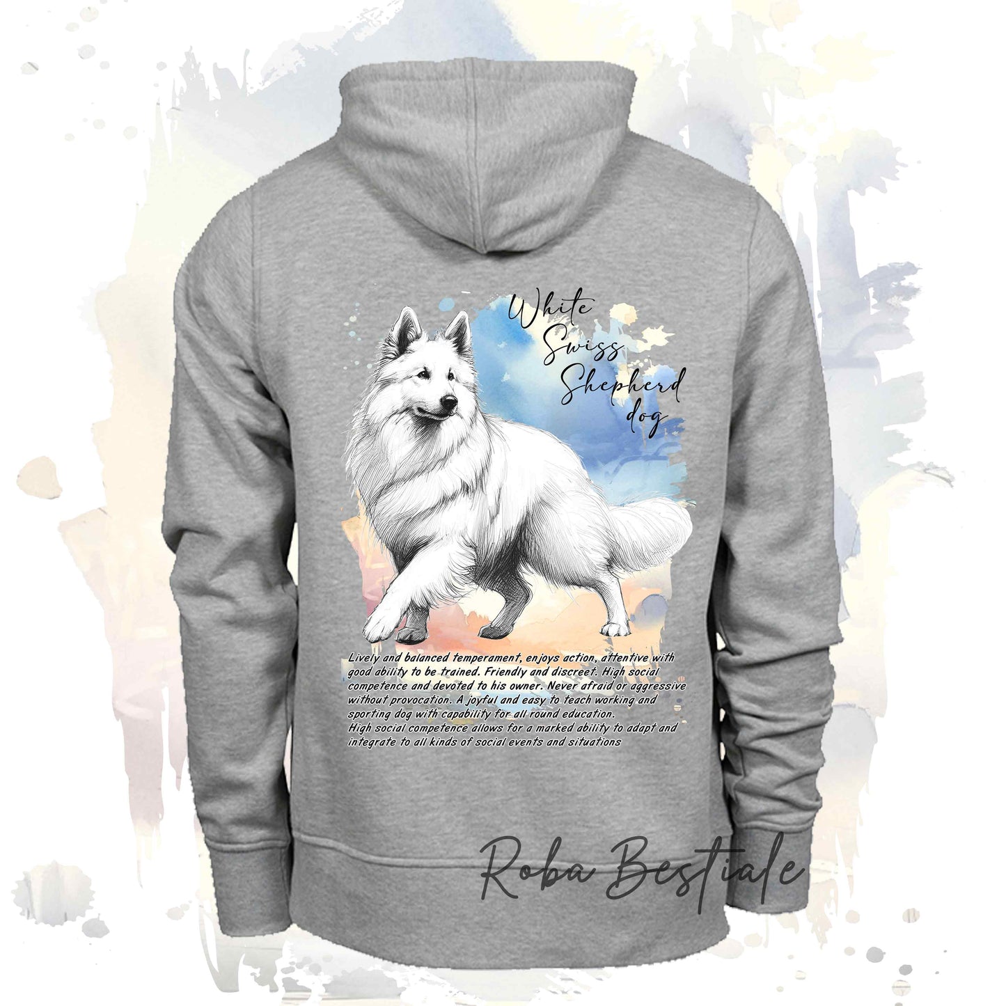 Felpa BEHAVIOR - PASTORE SVIZZERO BIANCO - Standard FCI - Unisex - Grigia - dalla XS alla 3XL