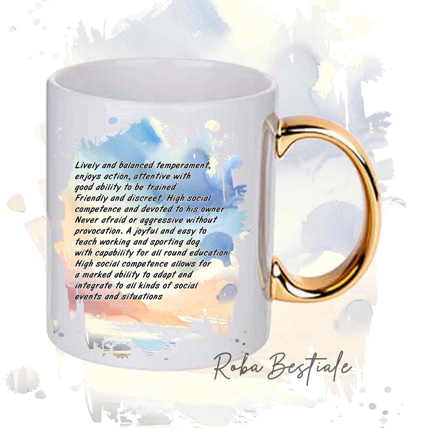 Tazza BEHAVIOR - PASTORE SVIZZERO BIANCO - Standard FCI - In Ceramica, con manico dorato - 330 ml