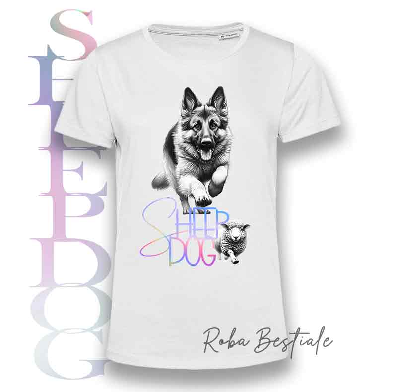 T-Shirt FLASHY SHEEPDOG - PASTORE TEDESCO - Scritta Olografica Cangiante!