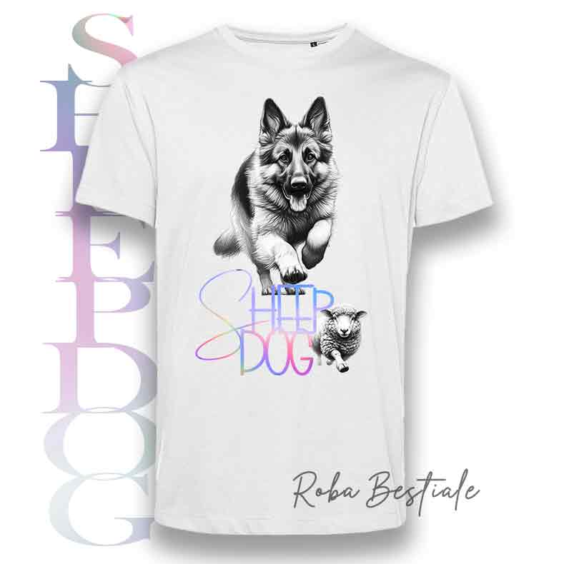 T-Shirt FLASHY SHEEPDOG - PASTORE TEDESCO - Scritta Olografica Cangiante!