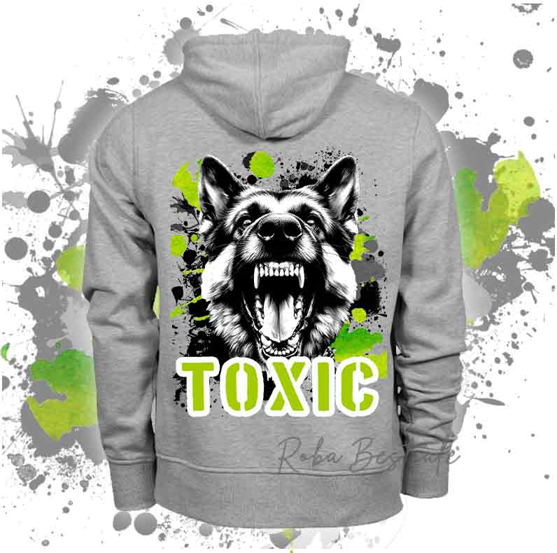 Felpa Invernale TOXIC - PASTORE TEDESCO a Pelo Corto - Con Cappuccio, Unisex - Grigia - dalla XS alla 3XL