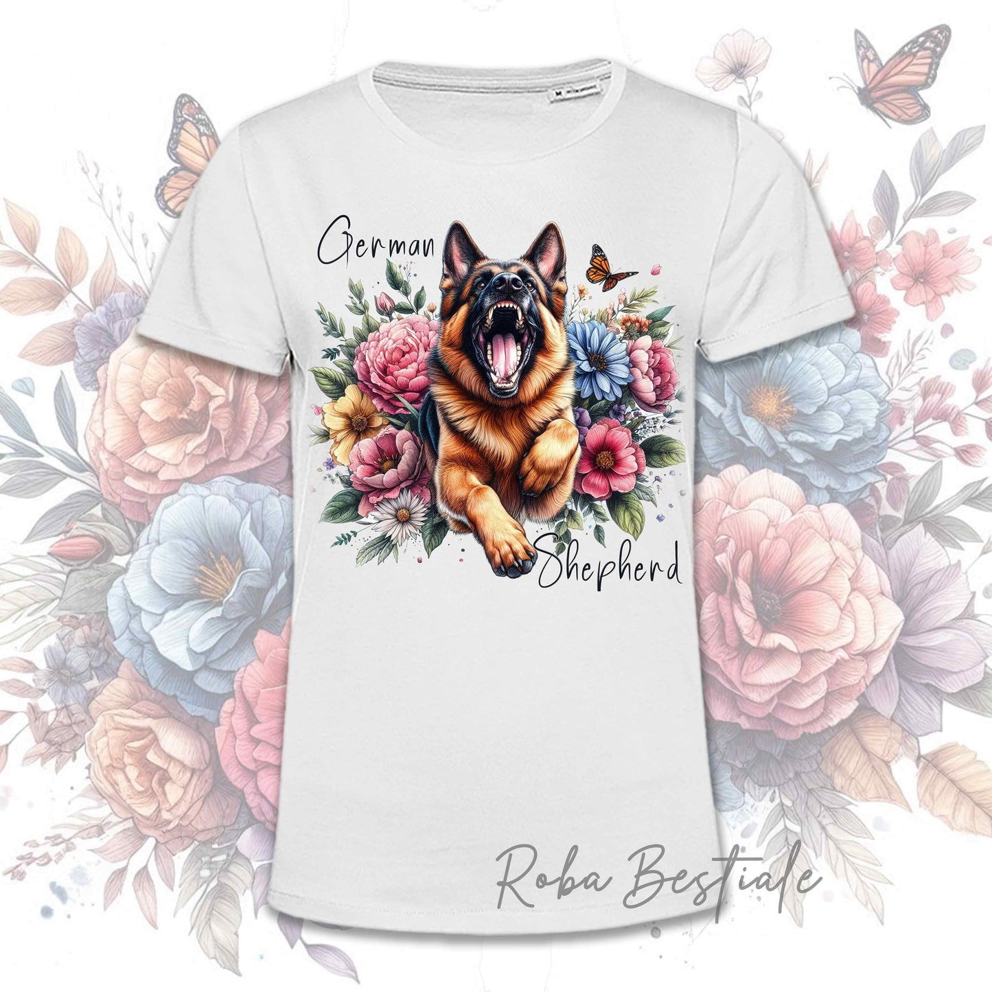 T-Shirt PEONY - PASTORE TEDESCO a Pelo Corto - Bianca, Uomo o Donna - dalla XS alla 5XL