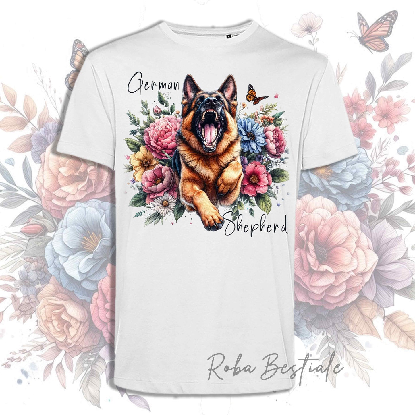 T-Shirt PEONY - PASTORE TEDESCO a Pelo Corto - Bianca, Uomo o Donna - dalla XS alla 5XL