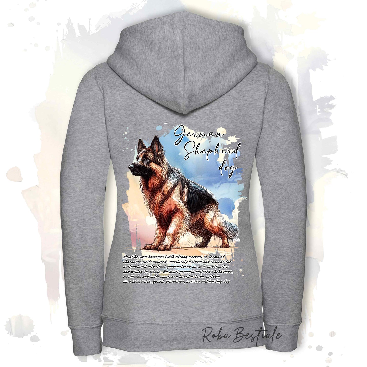 Felpa BEHAVIOR - PASTORE TEDESCO a Pelo Lungo - Con Cerniera - Uomo o Donna - Grigia o Bianca - dalla XS alla 3XL