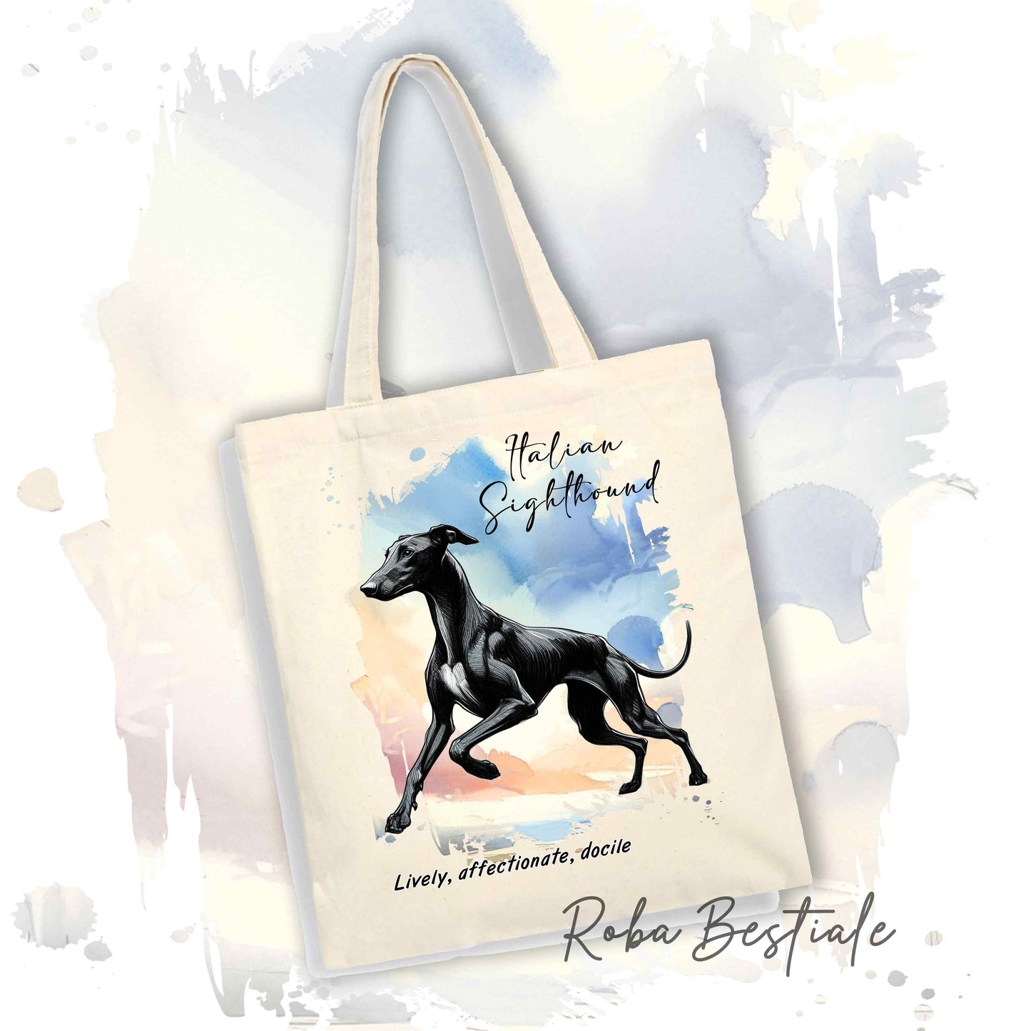 Shopper BEHAVIOR - PICCOLO LEVRIERO ITALIANO Nero - Standard FCI - Diversi colori disponibili, 100% Cotone