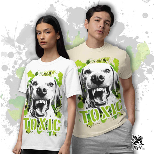 T-Shirt TOXIC - DALMATA - Bianca o Beige, da Uomo o da Donna - dalla XS alla 5XL