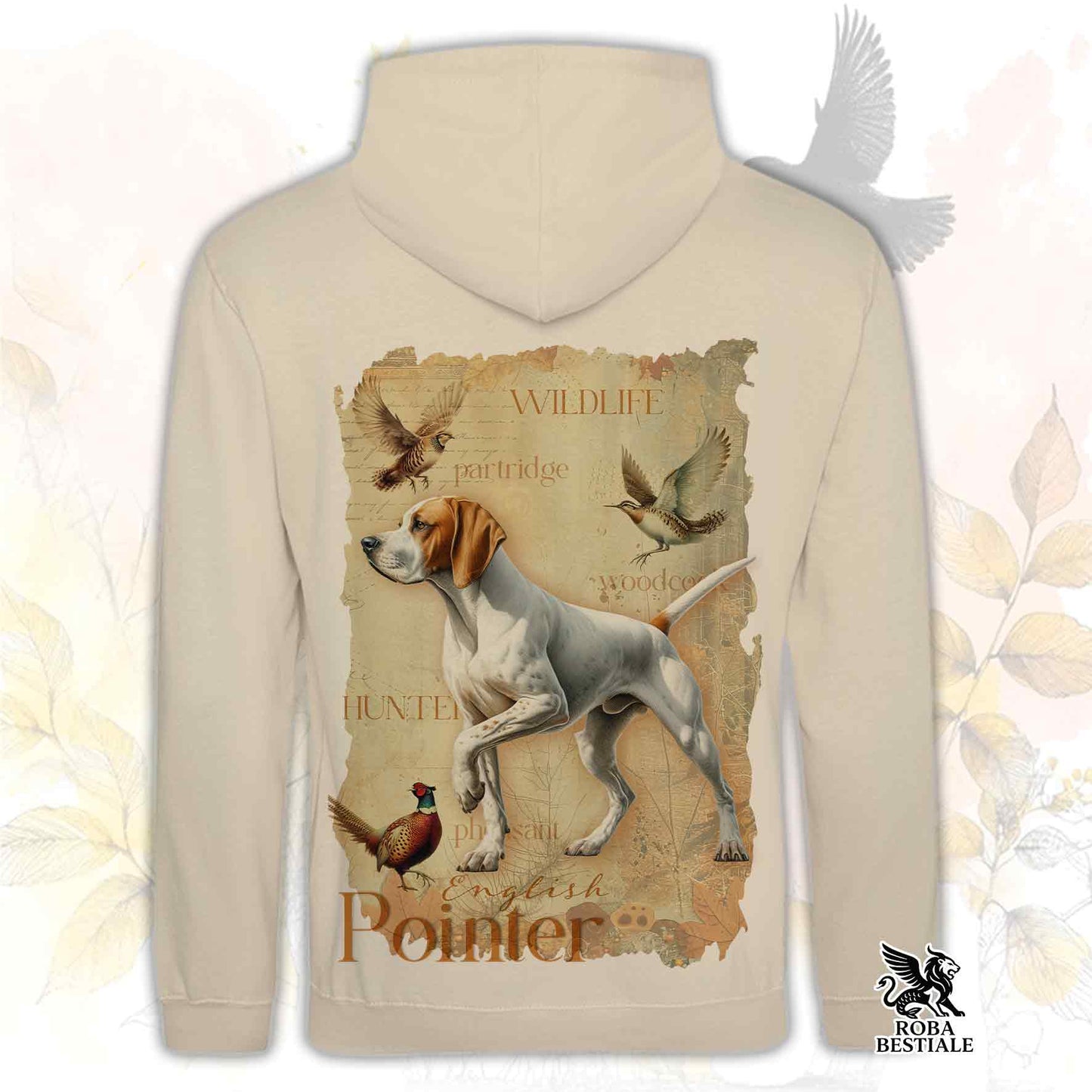 Felpa FIELD LEGACY - POINTER INGLESE Bianco e Arancio - Con Cappuccio e Tasconi, Unisex - dalla XS alla 3XL