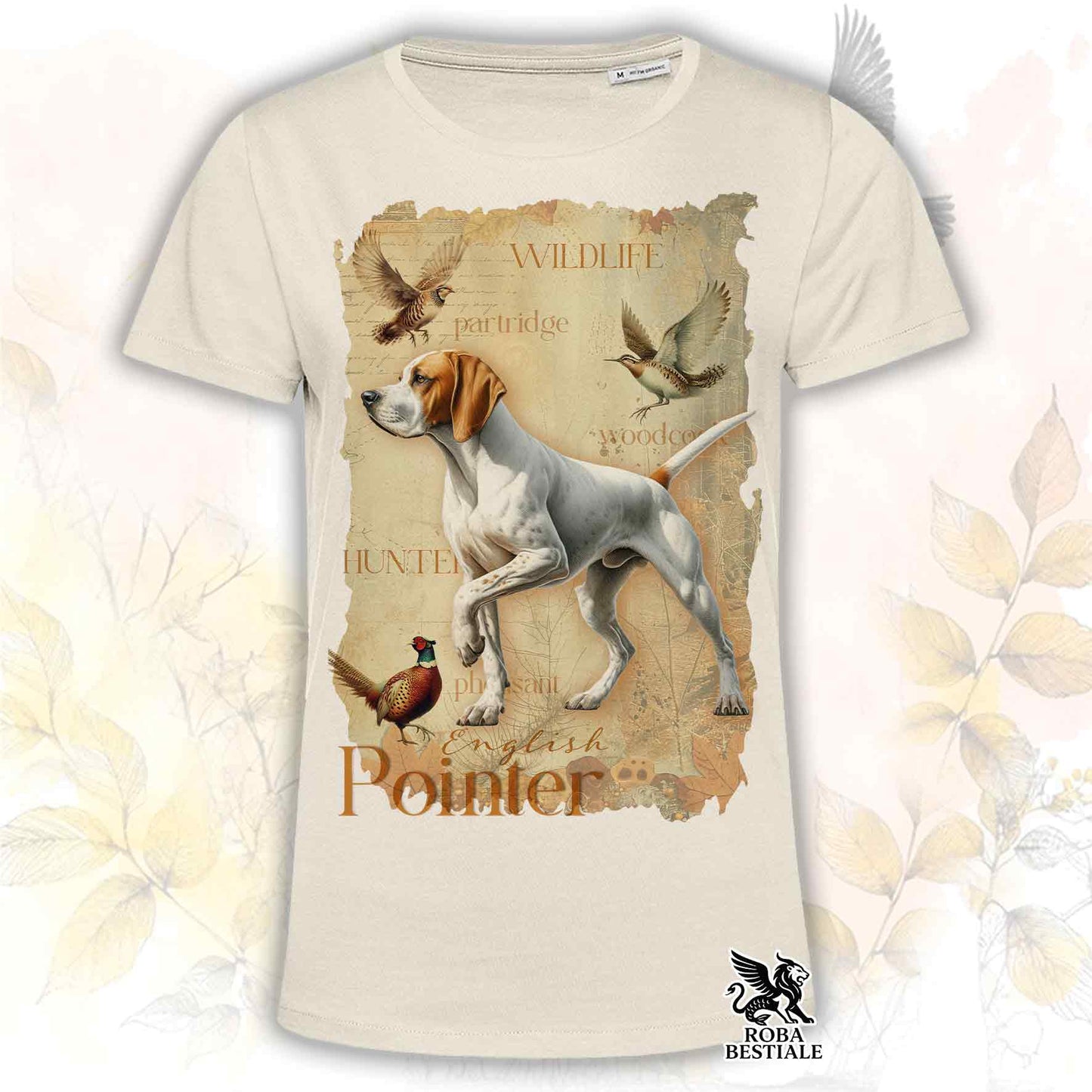 T-Shirt FIELD LEGACY - POINTER INGLESE Bianco e Arancio - Bianca o Beige, da Uomo o da Donna - dalla XS alla 5XL