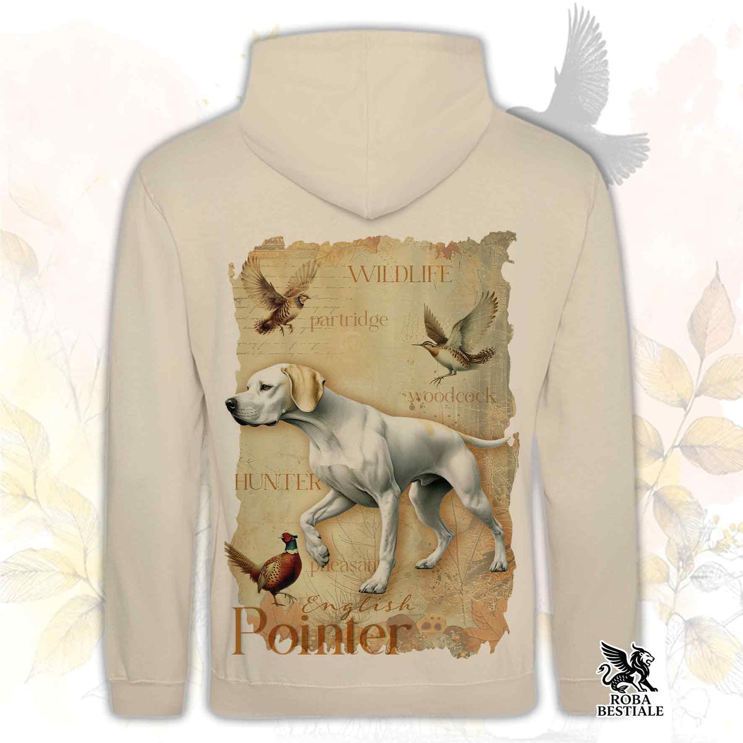 Felpa FIELD LEGACY - POINTER INGLESE Bianco e Limone - Con Cappuccio e Tasconi, Unisex - dalla XS alla 3XL