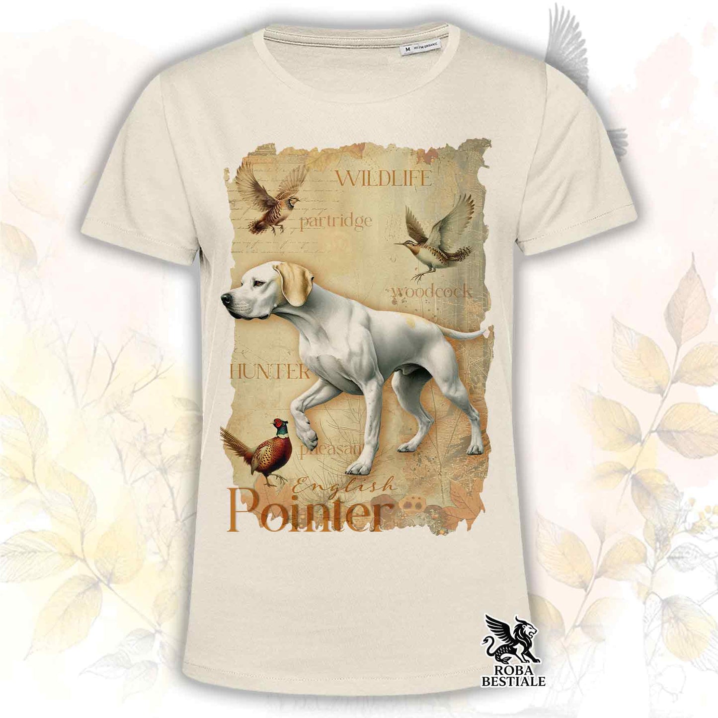 T-Shirt FIELD LEGACY - POINTER INGLESE Bianco e Limone - Bianca o Beige, da Uomo o da Donna - dalla XS alla 5XL