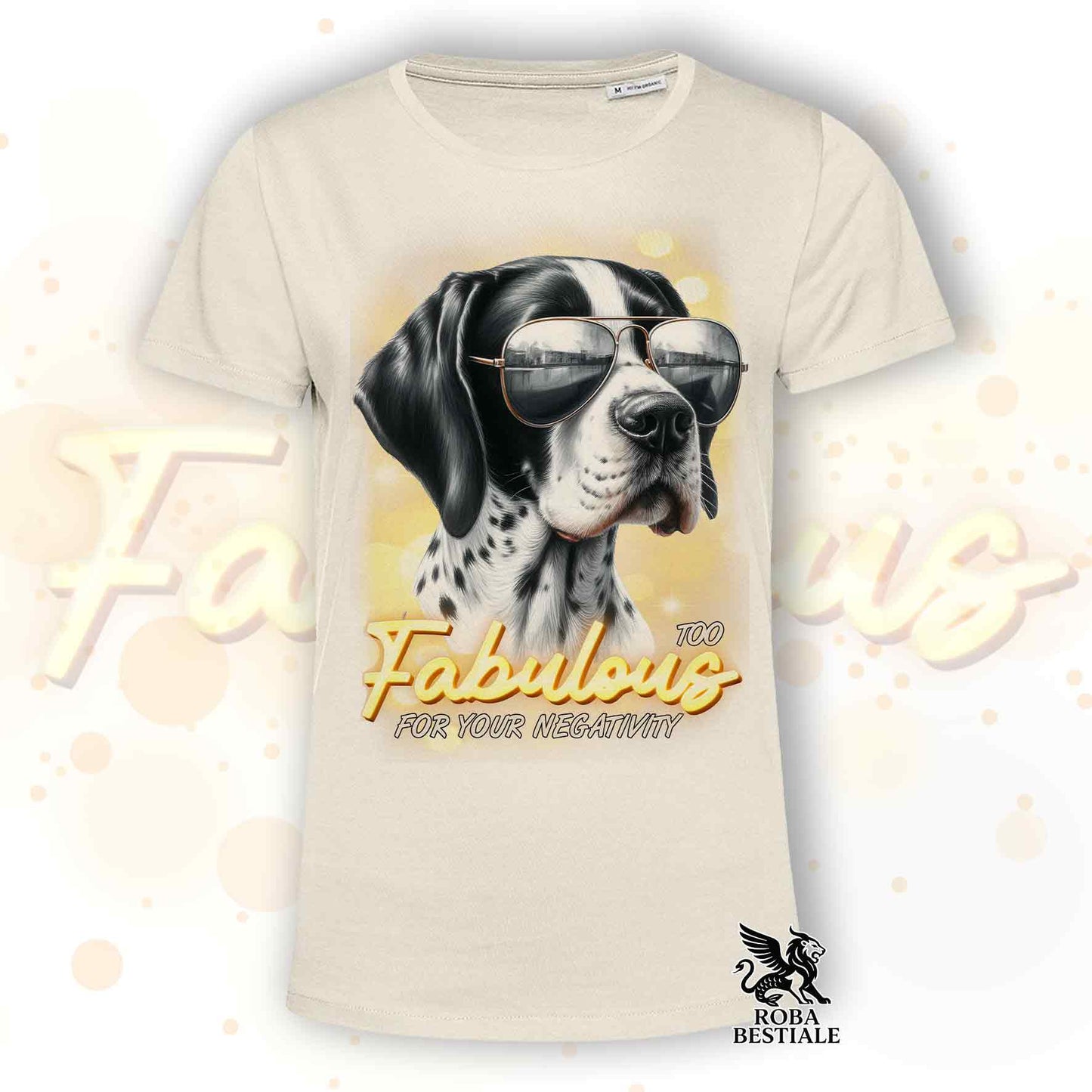 T-Shirt TOO FABULOUS - POINTER INGLESE Bianco e Nero - 100% Cotone, Bianca o Beige, Uomo o Donna - dalla XS alla 5XL