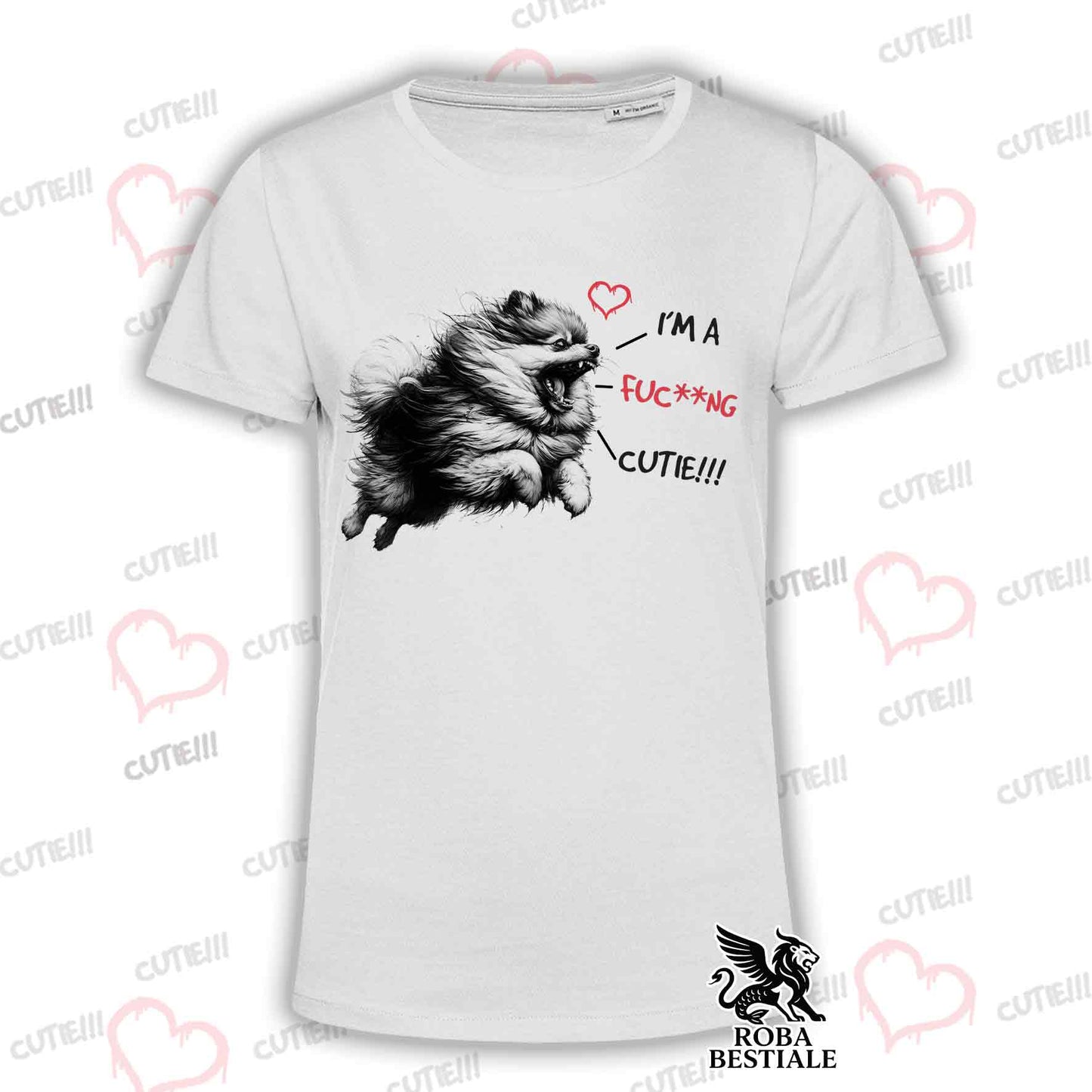 T-Shirt CUTIE - SPITZ TEDESCO TOY "POMERANIA" - Bianca o Beige, da Uomo o da Donna - dalla XS alla 5XL