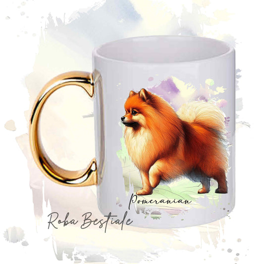 Tazza BEHAVIOR - POMERANIA - SPITZ TEDESCO TOY Arancio - Standard FCI - In Ceramica, con manico dorato - 330 ml