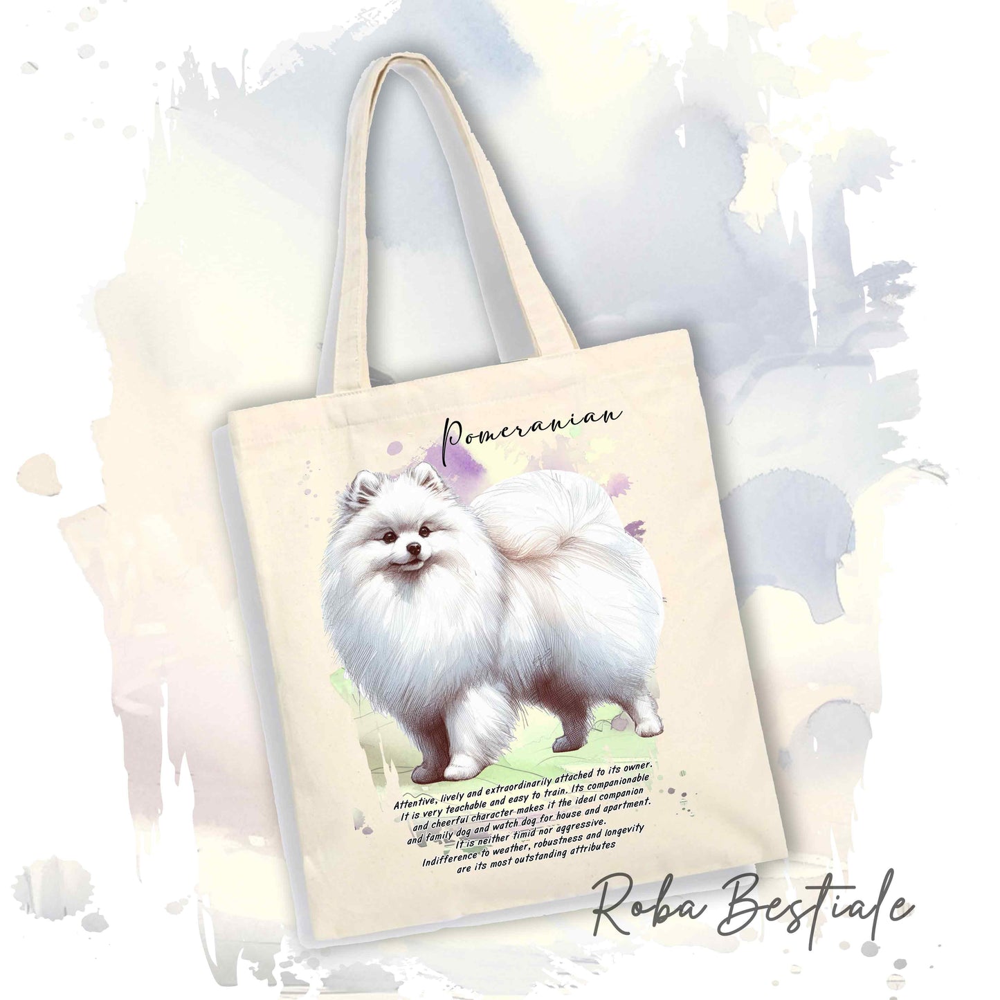 Shopper BEHAVIOR - POMERANIA - SPITZ TEDESCO TOY Bianco - Standard FCI - Diversi colori disponibili, 100% Cotone