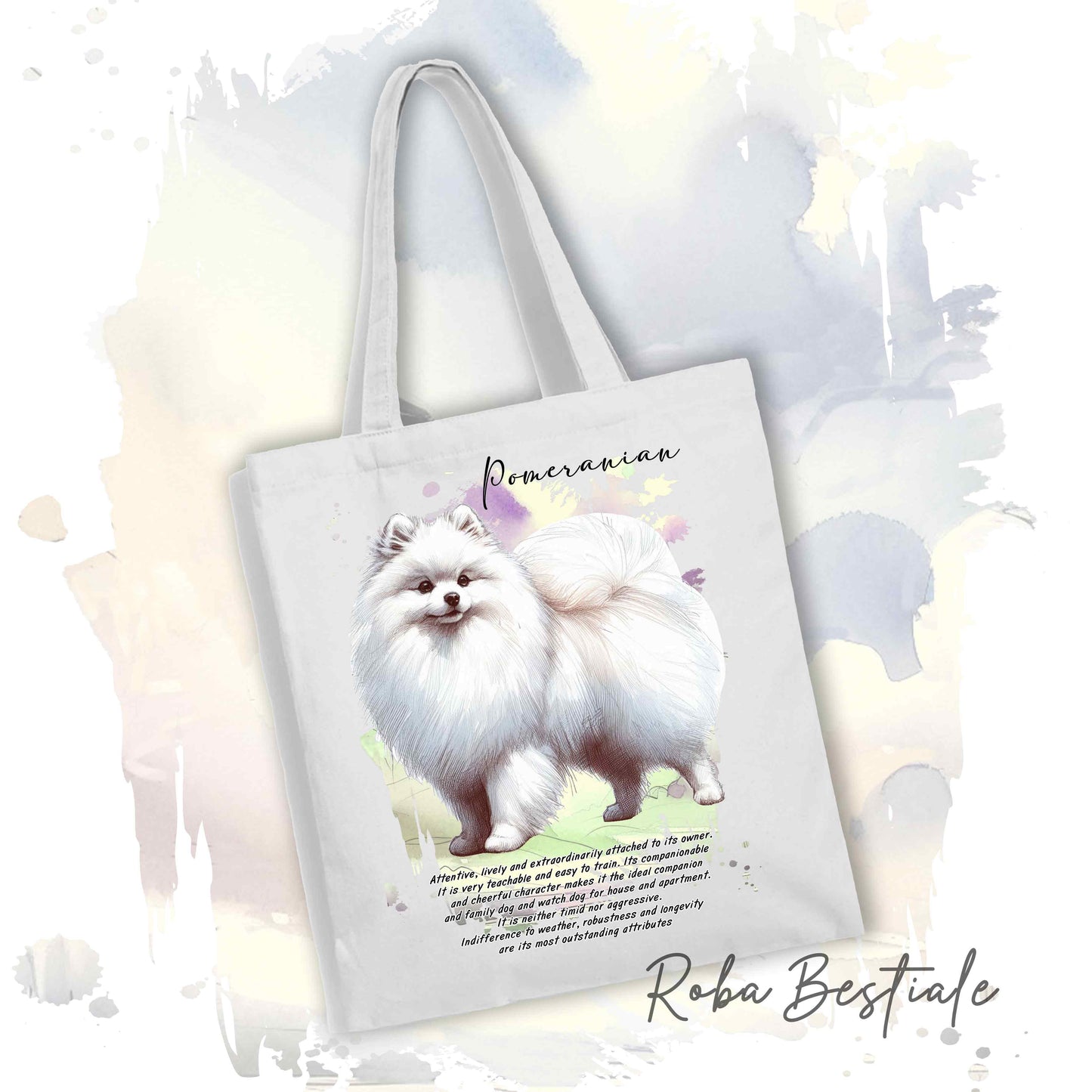 Shopper BEHAVIOR - POMERANIA - SPITZ TEDESCO TOY Bianco - Standard FCI - Diversi colori disponibili, 100% Cotone