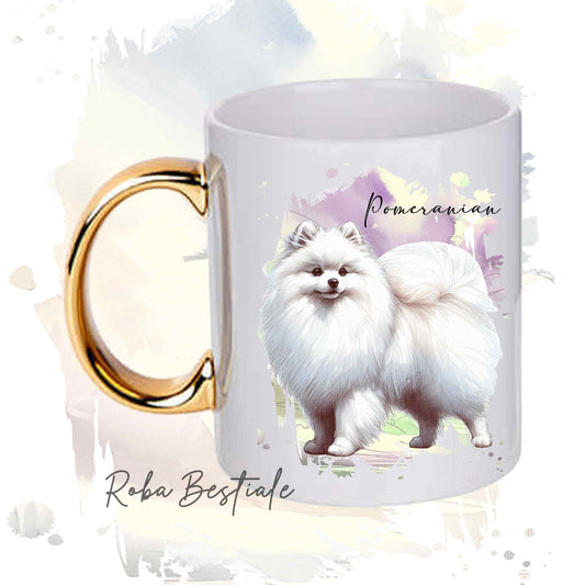 Tazza BEHAVIOR - POMERANIA - SPITZ TEDESCO TOY Bianco - Standard FCI - In Ceramica, con manico dorato - 330 ml