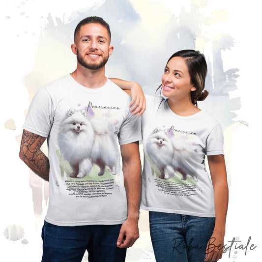 T-Shirt BEHAVIOR - POMERANIA - SPITZ TEDESCO TOY Bianco - Standard FCI - 100% Cotone, Bianca, Uomo o Donna - dalla XS alla 5XL