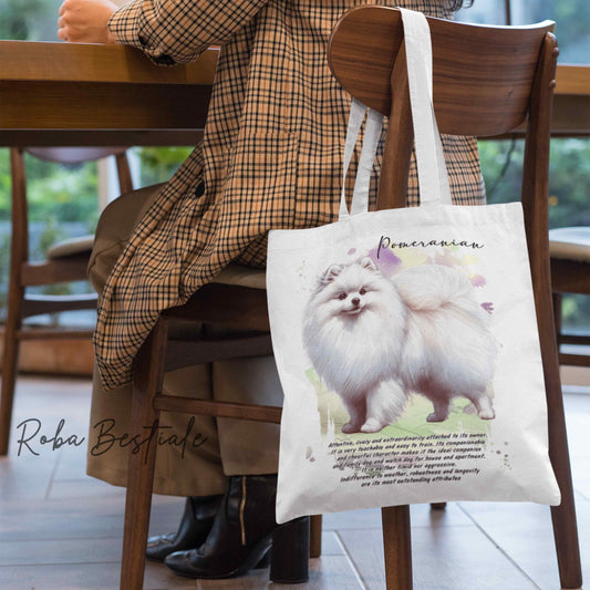 Shopper BEHAVIOR - POMERANIA - SPITZ TEDESCO TOY Bianco - Standard FCI - Diversi colori disponibili, 100% Cotone