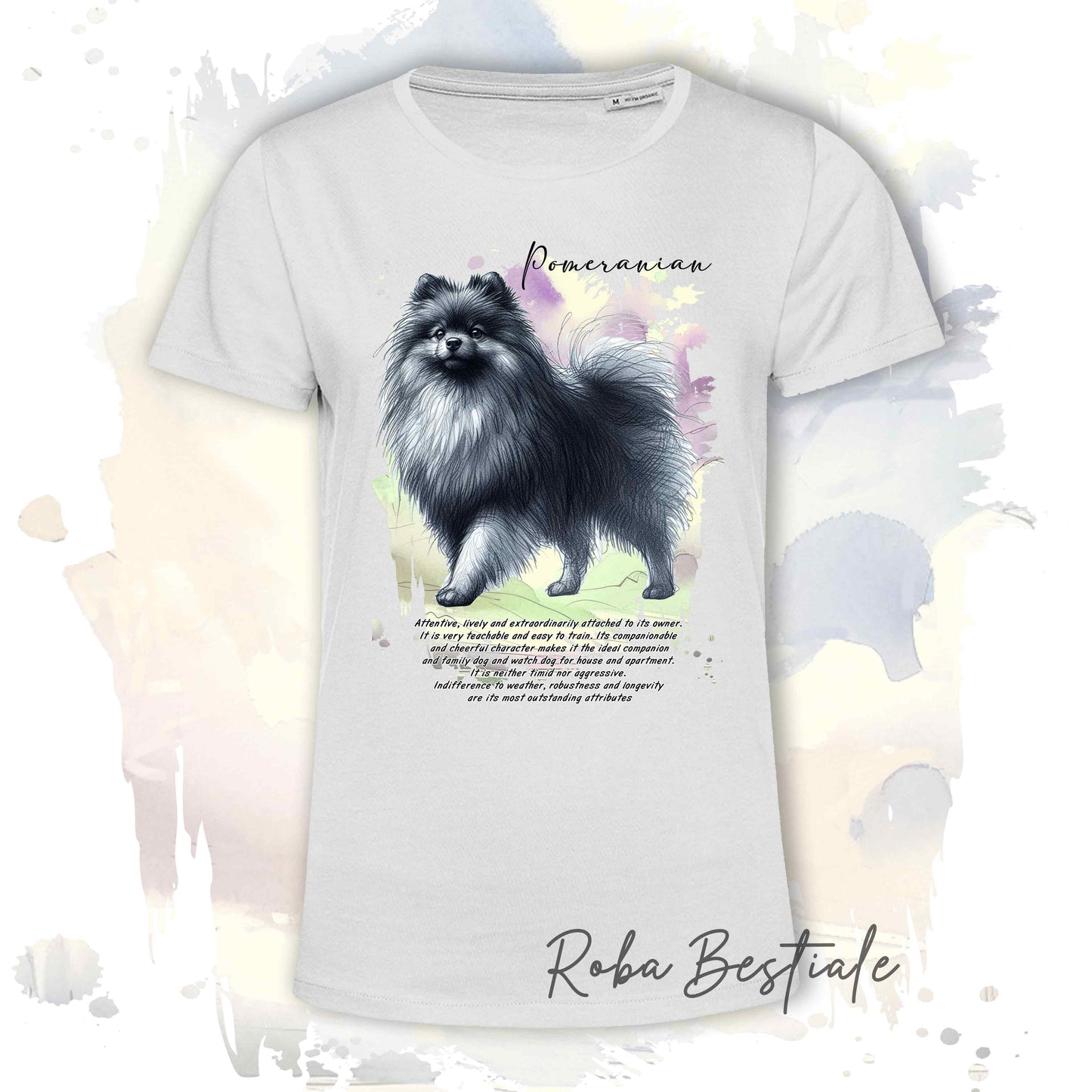 T-Shirt BEHAVIOR - POMERANIA - SPITZ TEDESCO TOY Grigio Sfumato - Standard FCI - 100% Cotone, Bianca, Uomo o Donna - dalla XS alla 5XL