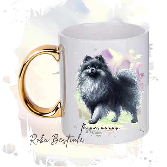 Tazza BEHAVIOR - POMERANIA - SPITZ TEDESCO TOY Grigio Sfumato - Standard FCI - In Ceramica, con manico dorato - 330 ml