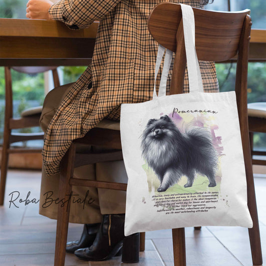 Shopper BEHAVIOR - POMERANIA - SPITZ TEDESCO TOY Grigio Sfumato - Standard FCI - Diversi colori disponibili, 100% Cotone