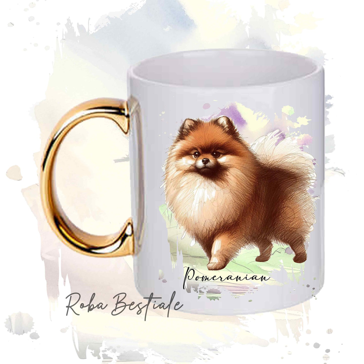 Tazza BEHAVIOR - POMERANIA - SPITZ TEDESCO TOY Marrone - Standard FCI - In Ceramica, con manico dorato - 330 ml