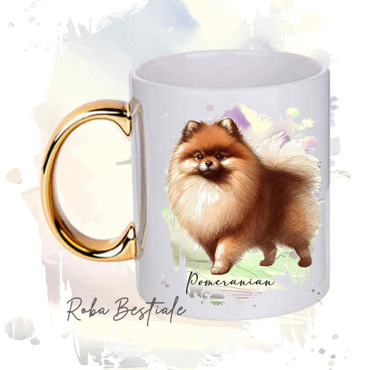 Tazza BEHAVIOR - POMERANIA - SPITZ TEDESCO TOY Marrone - Standard FCI - In Ceramica, con manico dorato - 330 ml