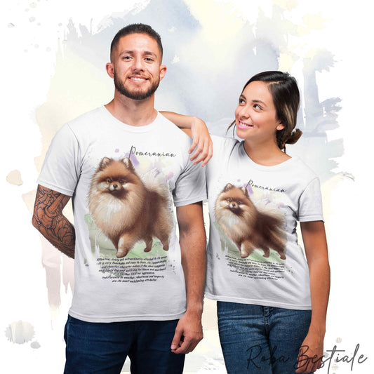 T-Shirt BEHAVIOR - POMERANIA - SPITZ TEDESCO TOY Marrone - Standard FCI - 100% Cotone, Bianca, Uomo o Donna - dalla XS alla 5XL