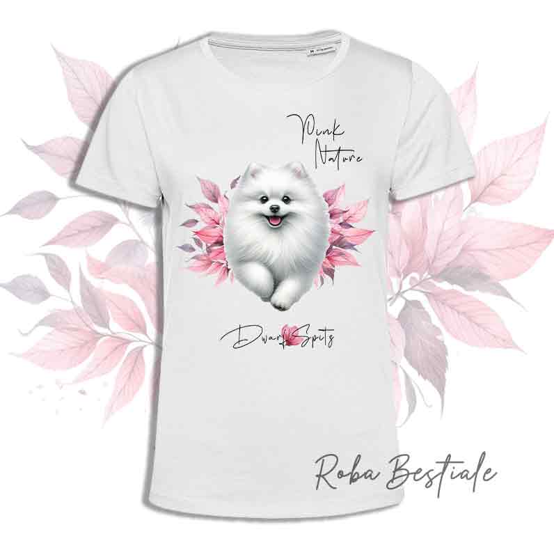 T-Shirt PINK NATURE - SPITZ TEDESCO NANO - POMERANIA Bianco - Uomo o Donna - dalla XS alla 5XL
