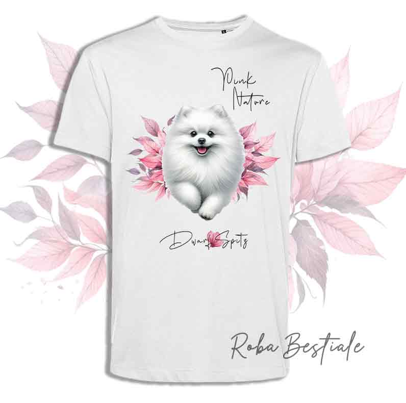 T-Shirt PINK NATURE - SPITZ TEDESCO NANO - POMERANIA Bianco - Uomo o Donna - dalla XS alla 5XL