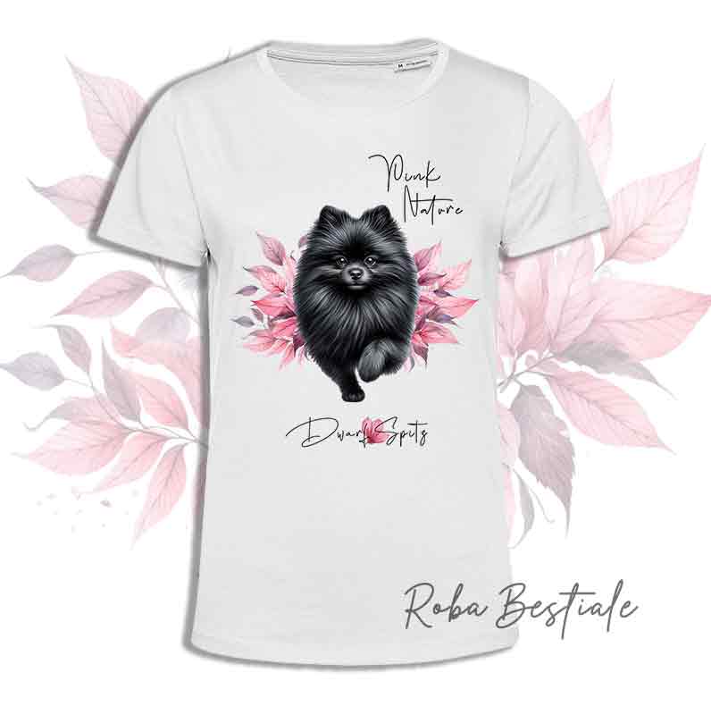 T-Shirt PINK NATURE - SPITZ TEDESCO NANO - POMERANIA Nero - Uomo o Donna - dalla XS alla 5XL