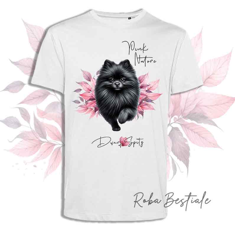 T-Shirt PINK NATURE - SPITZ TEDESCO NANO - POMERANIA Nero - Uomo o Donna - dalla XS alla 5XL