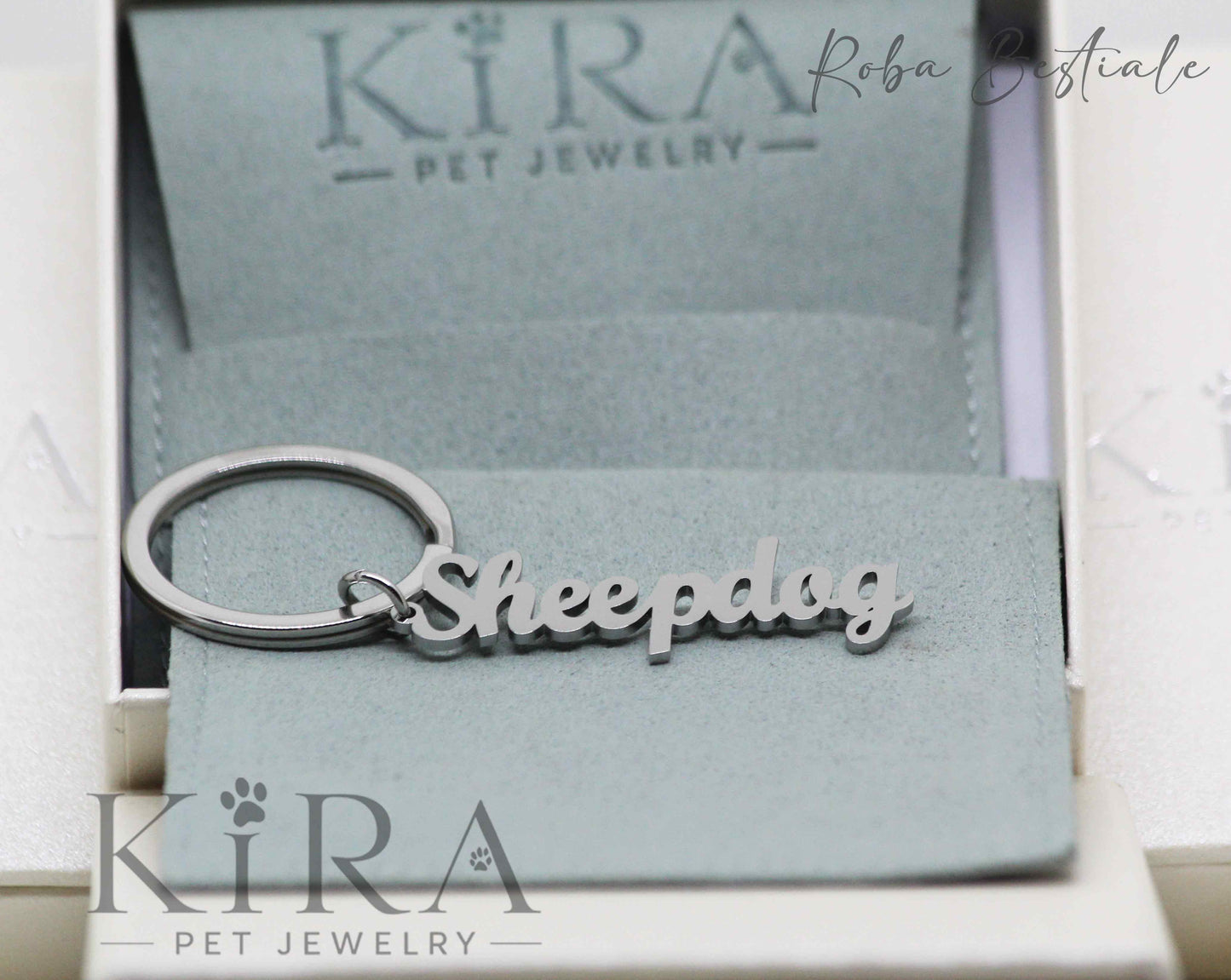 Portachiavi KIRA PET JEWERLY - SHEEPDOG - In Acciaio Inox color SILVER