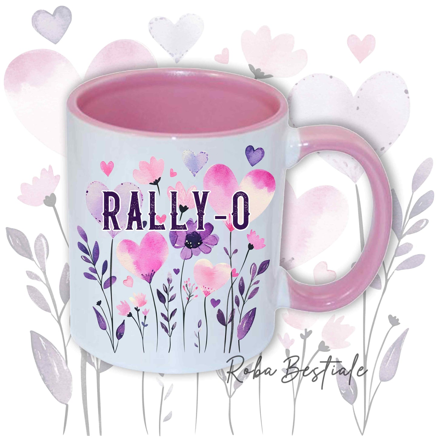Tazza CANDY - RALLY-O - In Ceramica, con manico e interno colorato - 330 ml